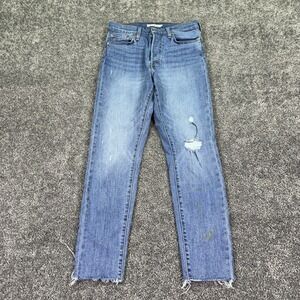Levis Wedgie Skinny Jeans Womens 28 Blue Denim Raw Hem Button Fly Stretch Logo